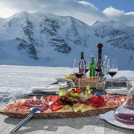 Meal At Mountain Terrace, Switzerland by Christof Sonderegger