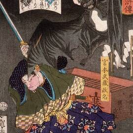 Miyamoto Musashi Slashing A Bat by Tsukioka Yoshitoshi