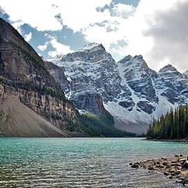 Moraine Lake With Mountains by Lynn.h.armstrong Photography
