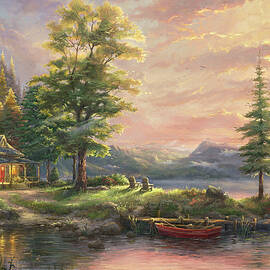 Evening At Autumn Lake Poster by Thomas Kinkade Studios - Thomas