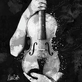 My Violin Whispers Music in the Night in Black and White by Nikki Marie Smith