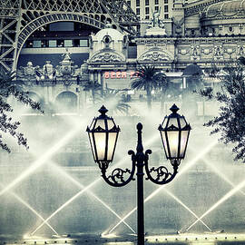 Nevada, Las Vegas, Street Lamp And Water Fountain by Claudia Uripos