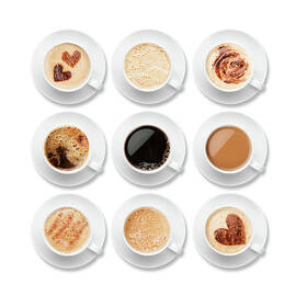 Nine Different Coffees In White Cups by Anthiacumming