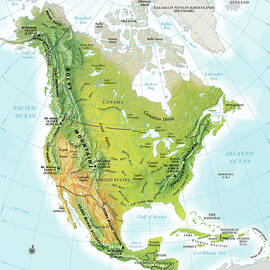 North America Continent Map, Relief by Globe Turner Llc
