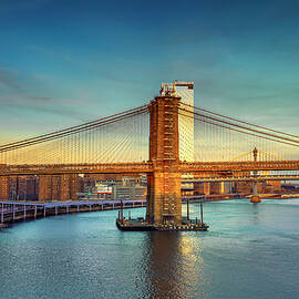 Nyc, Manhattan, View Of East River With Brooklyn Bridge Near South Street And Fdr Drive by Lumiere