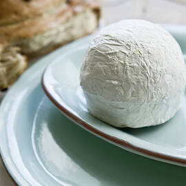 Olive Bread And Soft Cheese Ball On Saucer, Overhead View by Jalag / Angelika Lorenzen