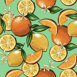 Oranges And Lemons On Turquoise by Curtis