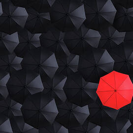 Overhead View Of Many Umbrellas by Skodonnell