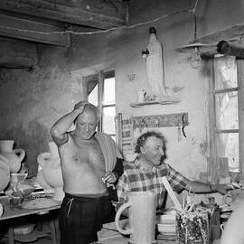 Pablo Picasso And Marc Chagall In 1948 by Reporters Associes