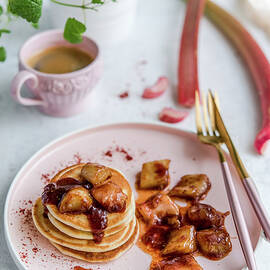 Pancakes With Caramelized Rhubarb, Sprinkled With Strawberry Powder by Diana Kowalczyk
