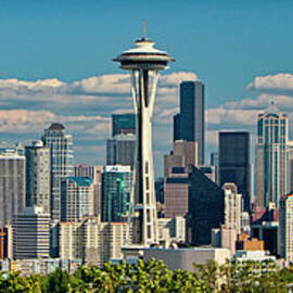 Panoramic Of Seattle, With Space Needle by Caroline Purser