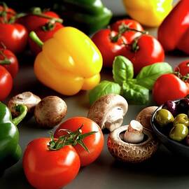 Peppers, Tomatoes, Mushrooms, Basil And Olives by Robert Morris