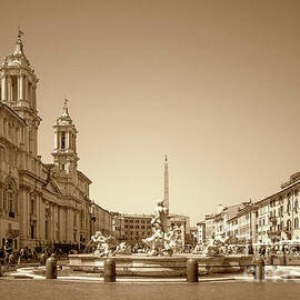 Piazza Navona - Sepia In Rome by Stefano Senise