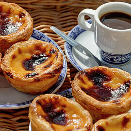Portugal, Distrito De Lisboa, Lisbon, Belem, Pasteis De Nata, Custard Tarts, In The Sunshine Outdoors With A 'bica' Coffee by Michael Howard