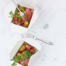 Potato And Pepper Salad With Ham And Rocket In Take Out Box, Overhead View by Jalag / Wolfgang Schardt