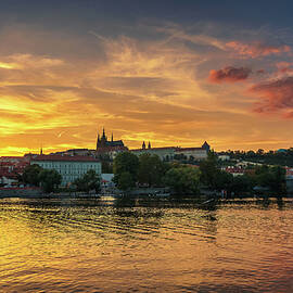Prague Castle and Vltava river at sunset by Miroslav Liska
