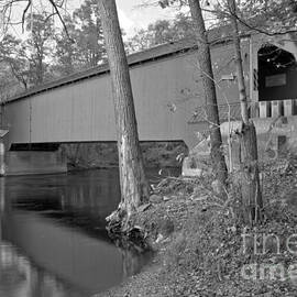Reflections Of The Eagleville Covered Bridge Black And White by Adam Jewell