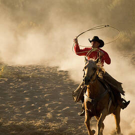 Roping Cowboy On Running Horsekicking by Garyalvis