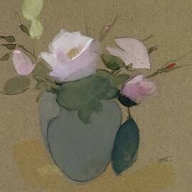 Roses In A Blue-green Vase by Helene Schjerfbeck