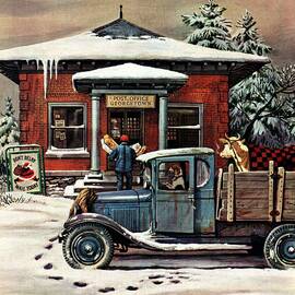 Rural Post Office At Christmas by Stevan Dohanos