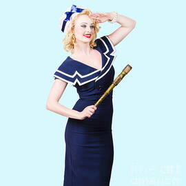 Sailor girl pin-up looking out to sea by Jorgo Photography