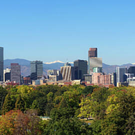 Skyline of Denver downtown with Rocky Mountains by Miroslav Liska