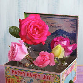 Small Glass Vases With Roses In A Vintage Box by Regina Hippel