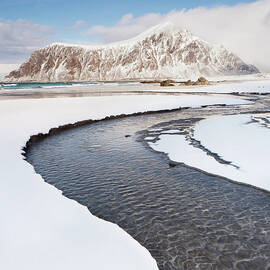 Snow Covered Flakstad Beach by Esen Tunar Photography