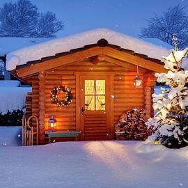 Snow-covered Hut At Christmastime In by Reinhard Schmid
