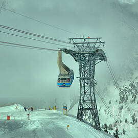 Snowbird Blue Tram Car In The Clouds by Adam Jewell