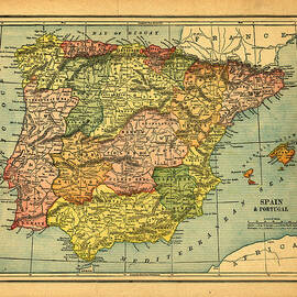 Spain & Portugal Vintage Map by Belterz