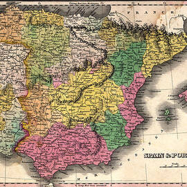 Spain And Portugal Vintage Map by Belterz