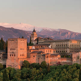 Spain, Andalusia, Granada, Alhambra Palace, Granada District, View From Mirador San Nicolas With Snowy Sierra Nevada Behind by Ugo Mellone
