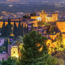 Spain, Andalusia, Granada District, Sierra Nevada, Granada, Alhambra Palace, Alhambra Fortress Complex & City Skyline by Stefano Politi Markovina