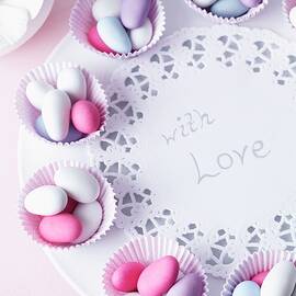 Sugared Almonds In Muffin Cases On A Plate With A Message Of Love, For A Wedding by Taube, Franziska