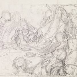 Tennysons The Day-dream  Sketch Of The King And Courtiers by Sir John Everett Millais
