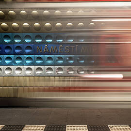 The Subway Platform Of The Station NÃ¡mÄ> StÃ MÃru With Light Trace Of The Approaching Train; Prague; Czechia by Sonia Aumiller