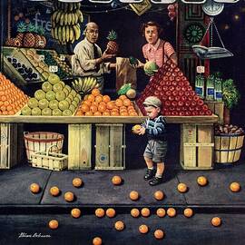 Toddler And Oranges by Stevan Dohanos