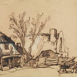 Two Cottages by Rembrandt Van Rijn