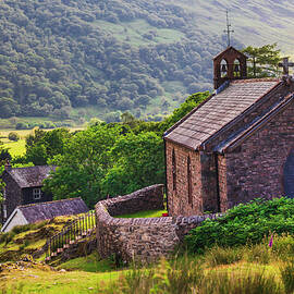 United Kingdom, England, Cumbria, Great Britain, Lake District, British Isles, Buttermere, Tiny Church In Buttermere Village With The Lake District Peaks In The Background by Maurizio Rellini