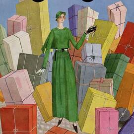 Vintage Vogue Cover Of A Woman Surrounded by Georges Lepape