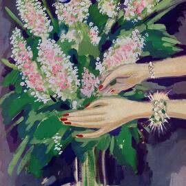 Vintage Vogue Cover Of Hands Arranging Flowers by Eduardo Garcia Benito