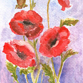 Watercolor Painted Poppy Flowers On by Mitza