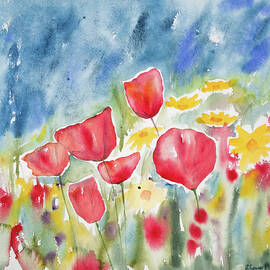Watercolor - Poppies and Sky by Cascade Colors