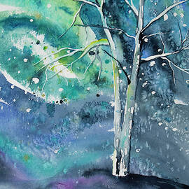 Watercolor - Tree on a Winter Night by Cascade Colors