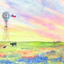 West Texas Ranch Landscape Windmill by Carlin Blahnik CarlinArtWatercolor