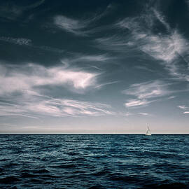 White Sail Boat On Sea by Rjw
