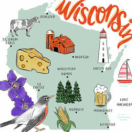 Wisconsin Illustrated Map Highlights by Curtis Licensing