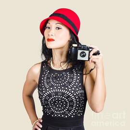 Woman with an old camera by Jorgo Photography