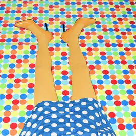 Womans Yellow Legs On Polka Dot Floor by Mimi Haddon